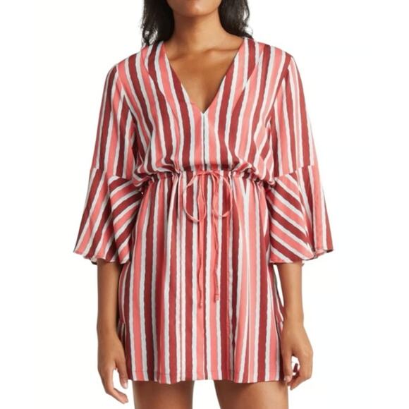 MAAJI Cherry Joy Striped Bell Sleeve Kaftan Mini Dress Size Large NEW - Picture 1 of 7